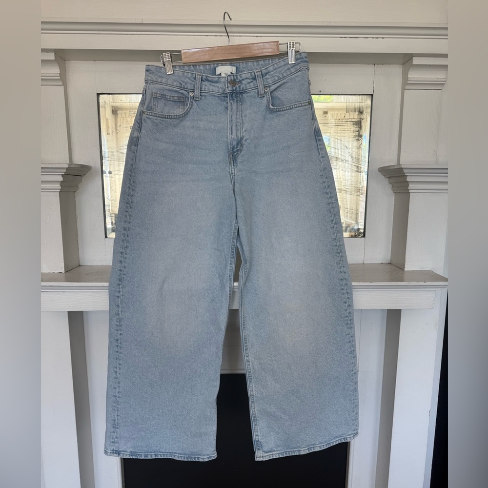H&M Light Blue Denim High-Rise Wide Leg Cropped Jeans